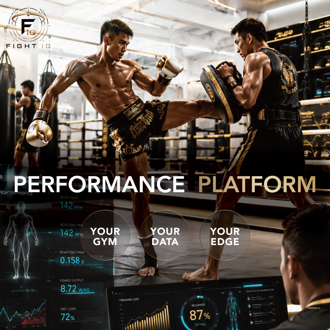 Fighter and coach reviewing performance platform data
